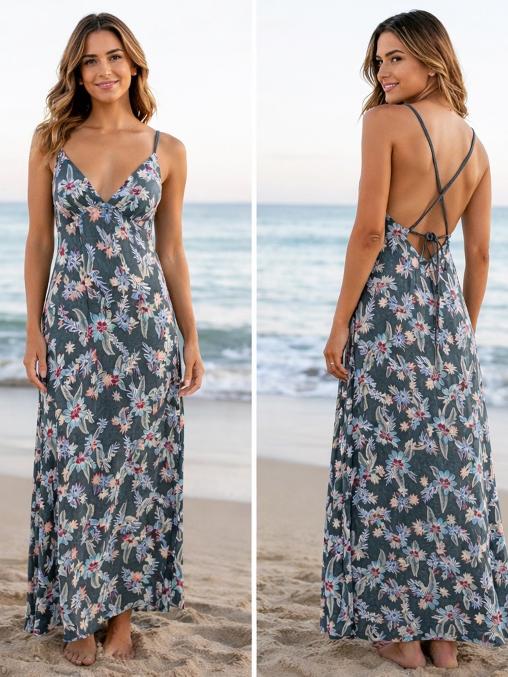 Helen Jon Gypsy Maxi Dress Floral Convertible Straps Medium